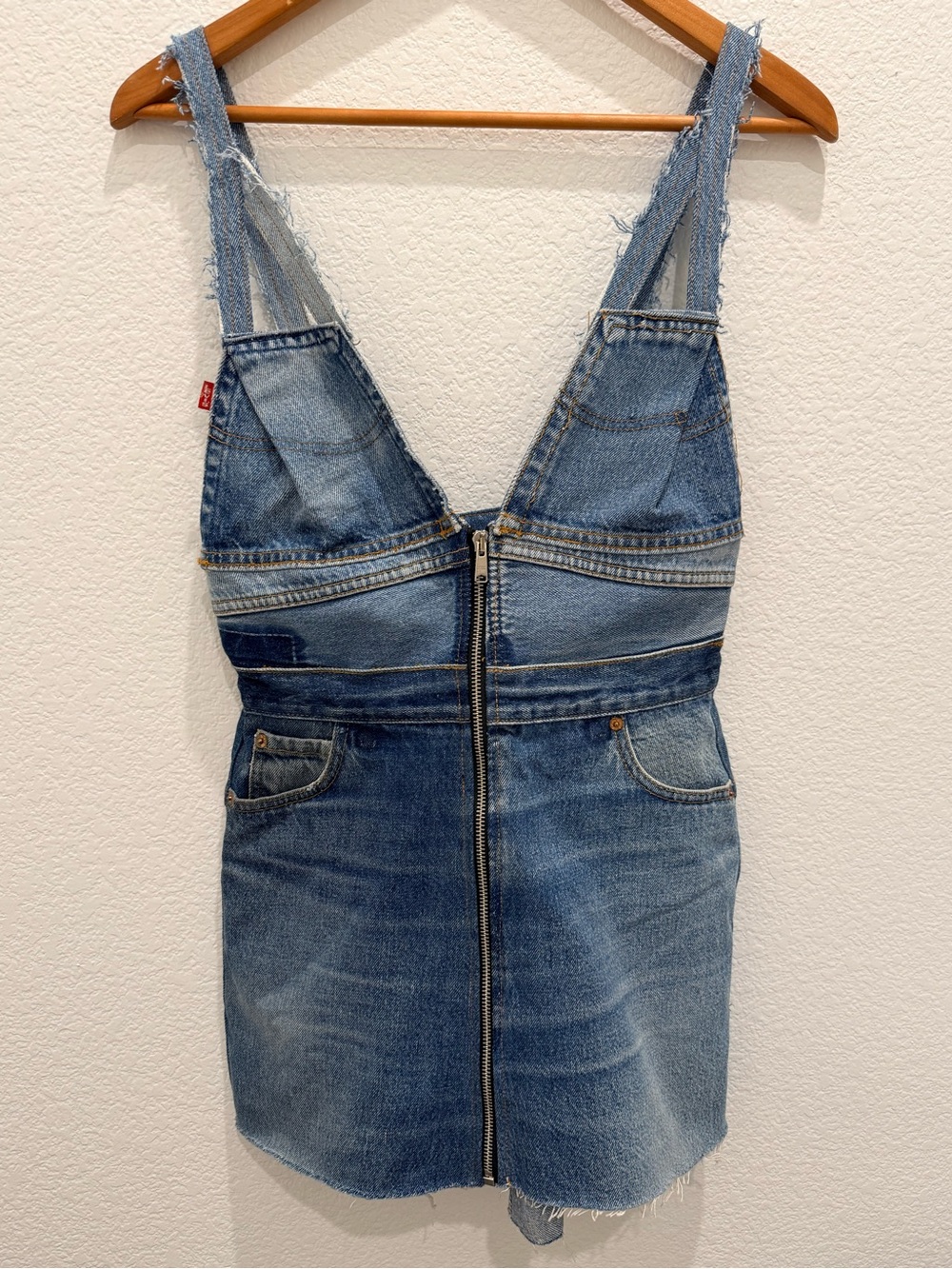 Levi’s Reworked Patchwork Denim Mini Dress Women’s Sz 26 Y2K Upcycled Zip Front